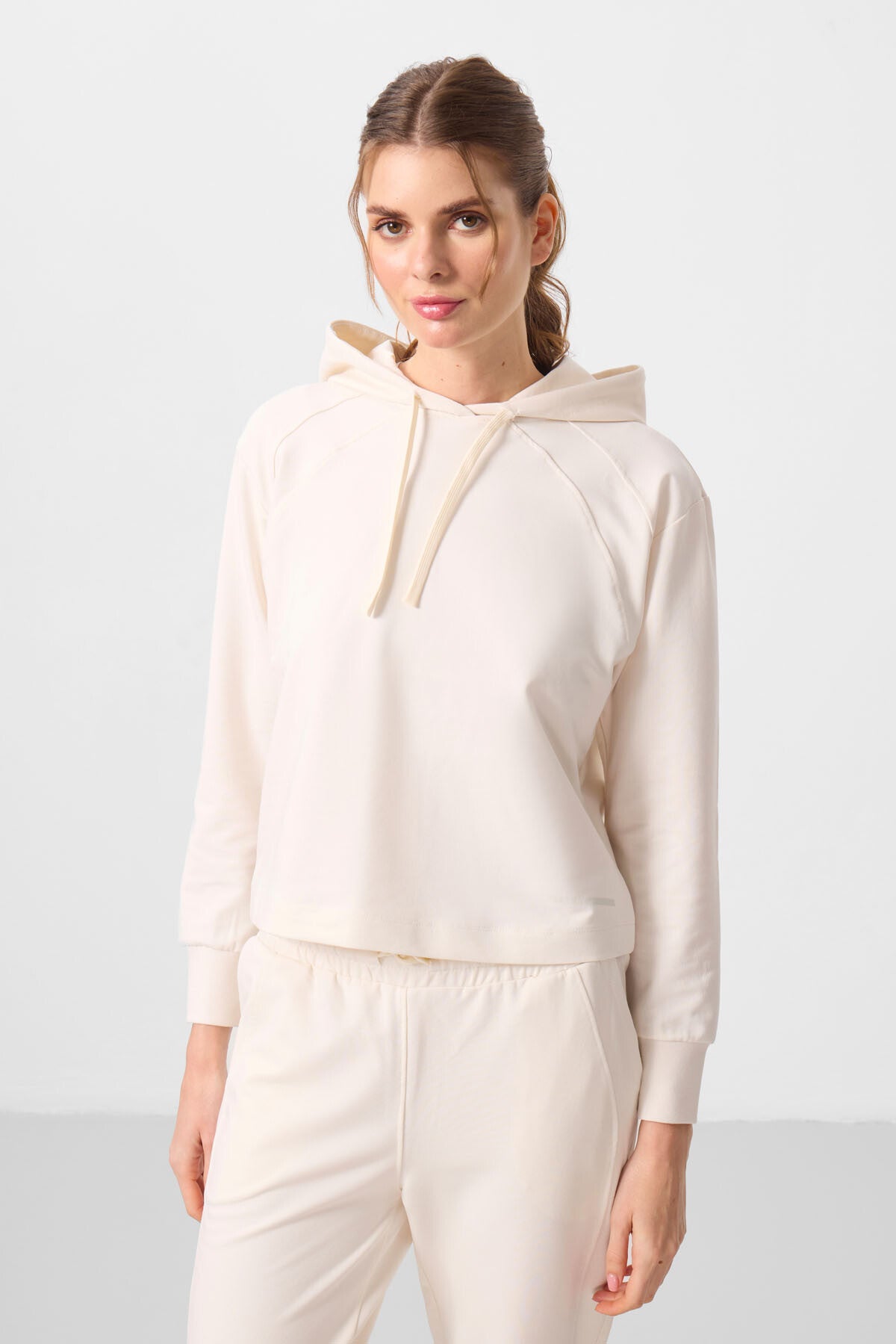 Ekru Kapüşonlu Oversize Kadın Eşofman Takım - 95336