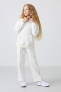 Ecru Cotton Fleece Lined Soft Textured Standard Fit Embroidered Girls' Tracksuit - 75162
