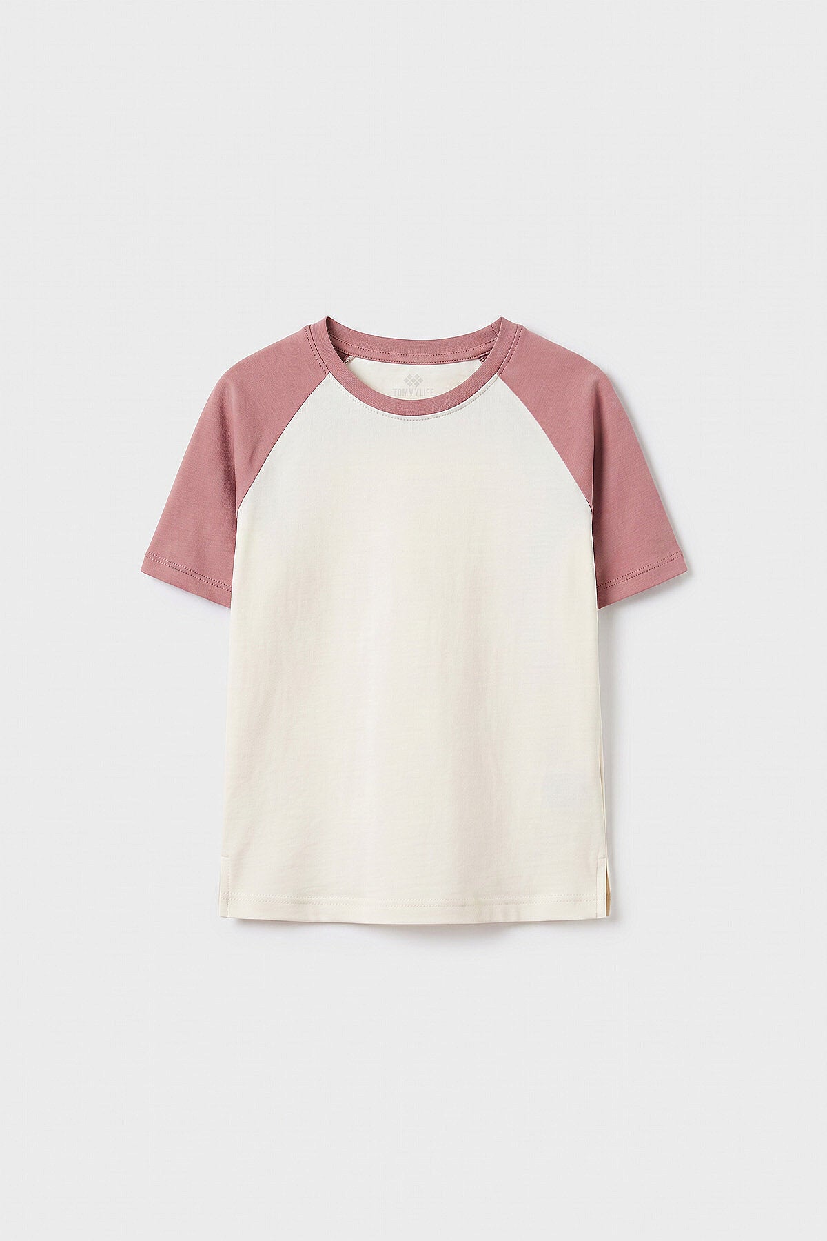 Ekru-Gül Kurusu Standart Fit Reglan Kollu Kız Çocuk T-Shirt - 75180