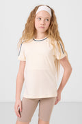 Ekru Pamuklu O Yaka Standart Fit Basic Kız Çocuk T-Shirt - 75177