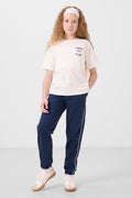Ecru-Parliament O-Neck Printed Elastic Cuffed Standard Fit Girls' Tracksuit Set - 75186