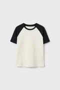 Ekru-Siyah Standart Fit Reglan Kollu Kız Çocuk T-Shirt - 75180