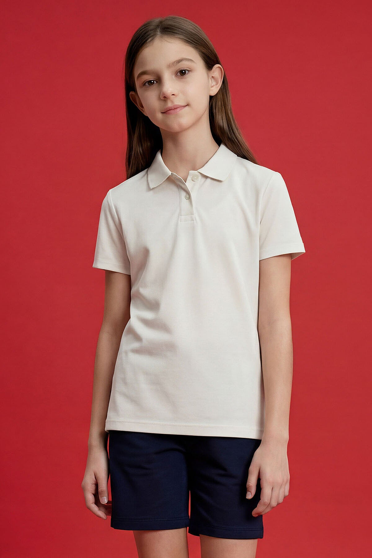 Ekru Polo Yaka Standart Fit Basic Unisex Çocuk T-Shirt - 11330