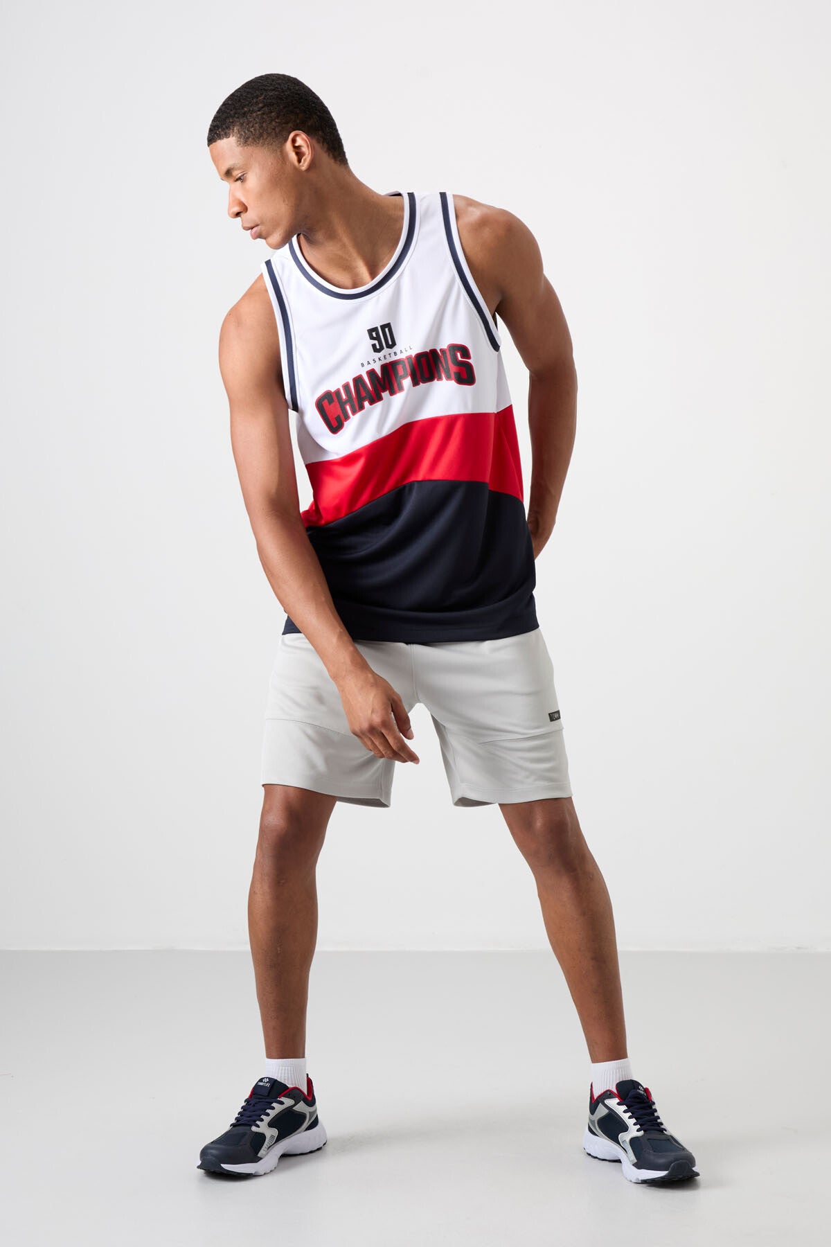 Lacivert Nefes Alan Dokulu İnce Esnek Standart Fit Erkek Basketbol Atlet - 88395