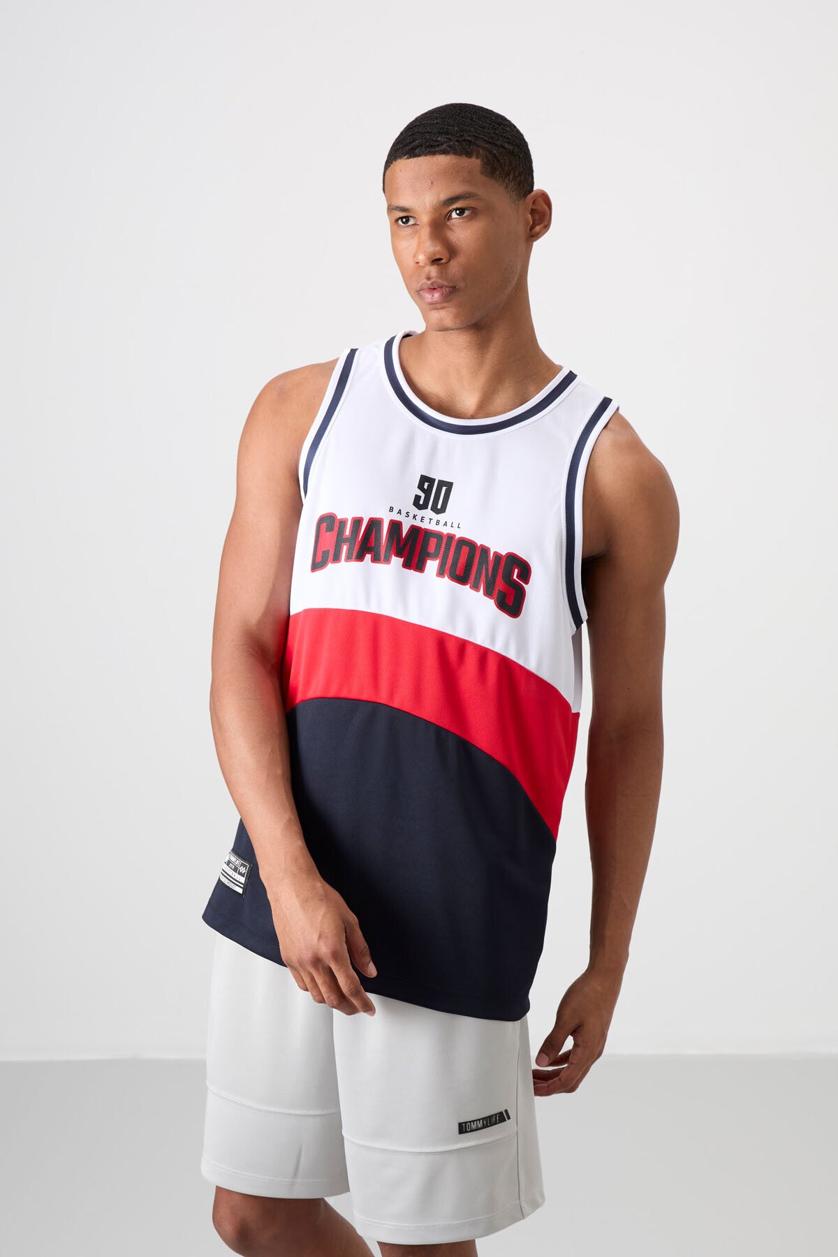 Lacivert Nefes Alan Dokulu İnce Esnek Standart Fit Erkek Basketbol Atlet - 88395