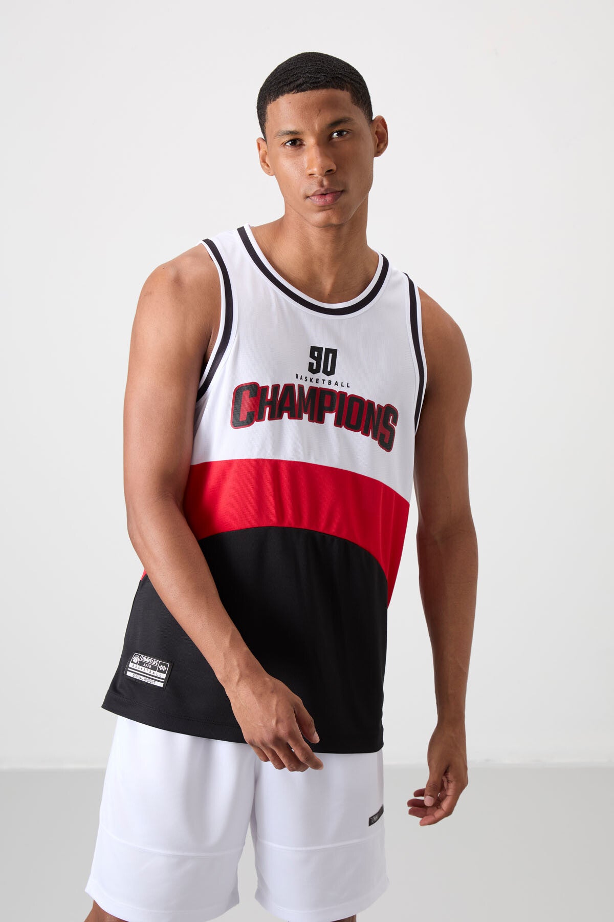 Siyah Nefes Alan Dokulu İnce Esnek Standart Fit Erkek Basketbol Atlet - 88395
