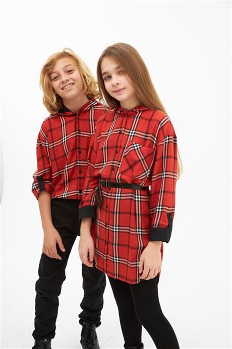 Erkek Çocuk Kapüşonlu Gömlek Kiremit 12 Yaş