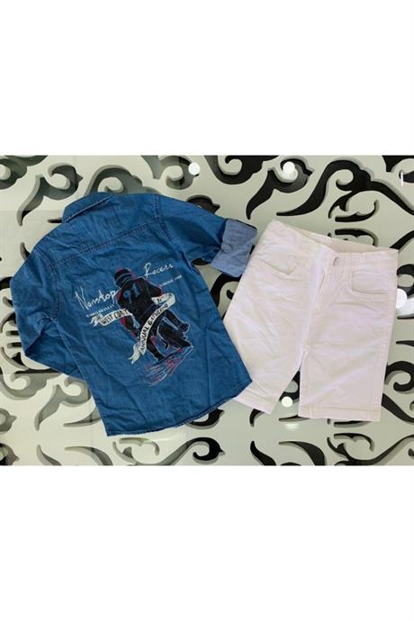 Erkek Çocuk Kot Gömlek Şort 2li Takım BEYAZ 6 Yaş