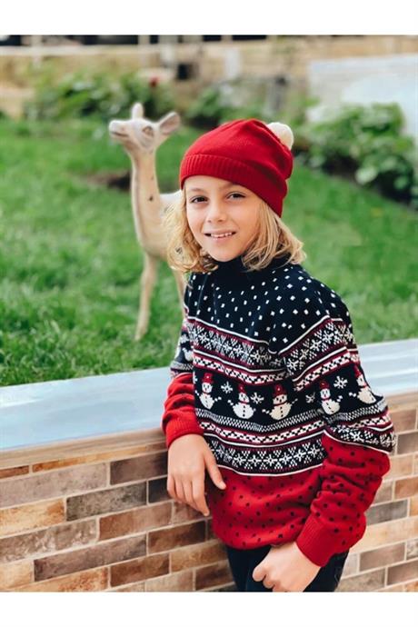 Erkek Çocuk Lacivert Yılbaşı Kardan Adam Model Kazak  2li Set LACİVERT 4 Yaş