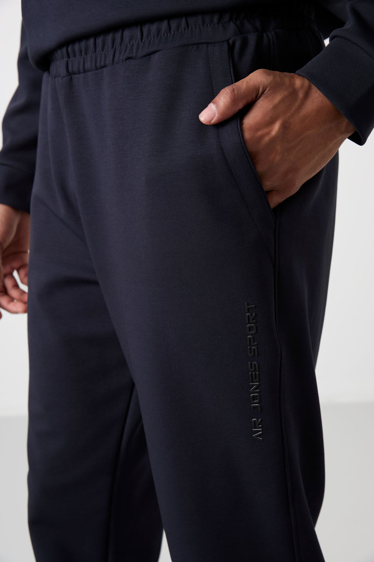 Lacivert Pamuklu Kalın Yumuşak Dokulu Comfort Fit Baskılı Erkek Eşofman Takım - 85253