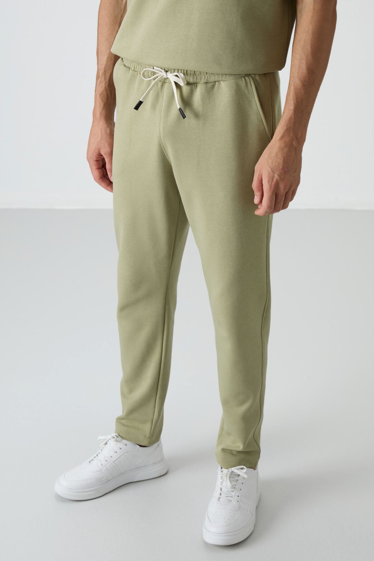 Açık Çağla Pamuklu Kalın Yumuşak Dokulu Oversize Fit Basic Erkek Eşofman Takım - 85251