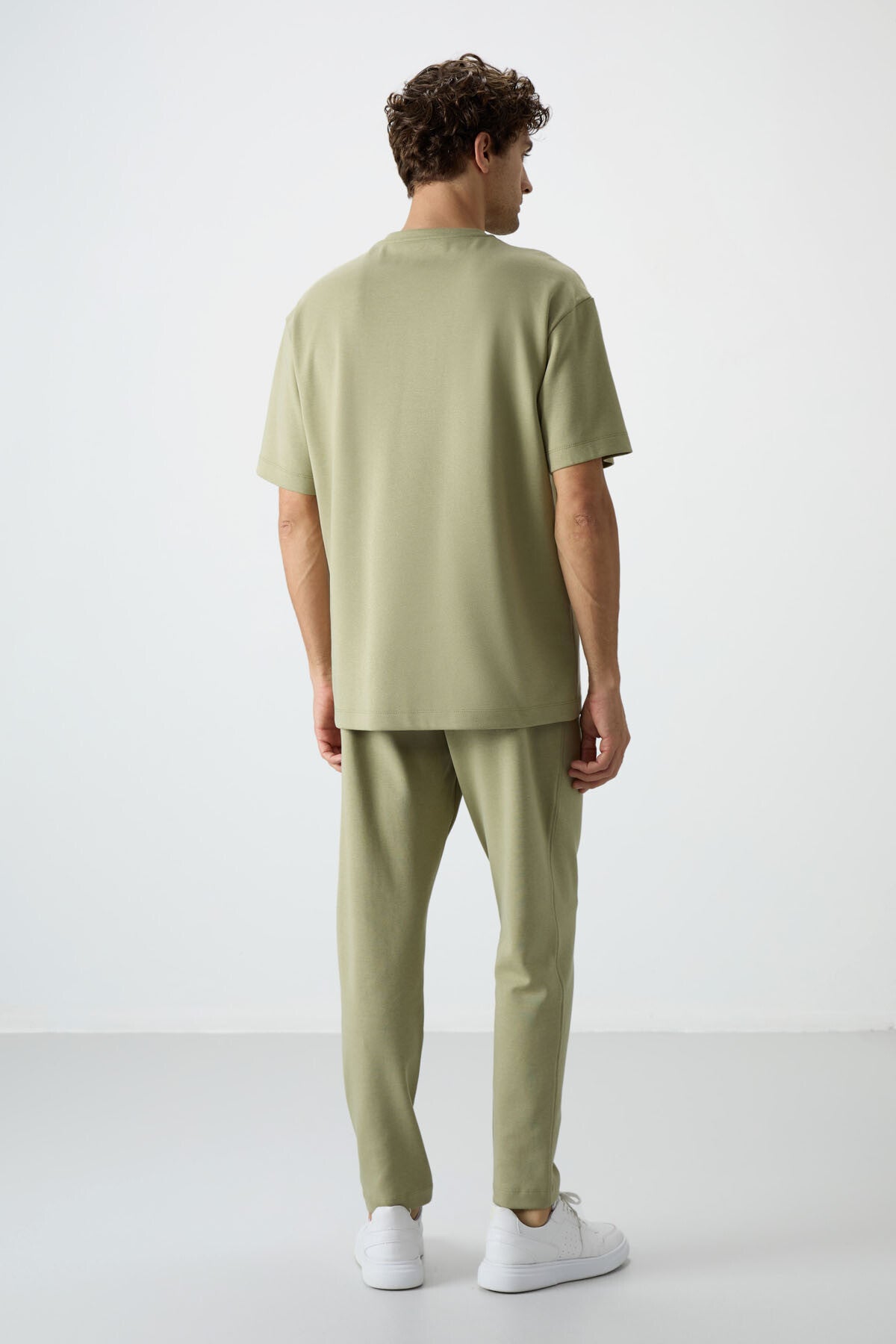 Açık Çağla Pamuklu Kalın Yumuşak Dokulu Oversize Fit Basic Erkek Eşofman Takım - 85251