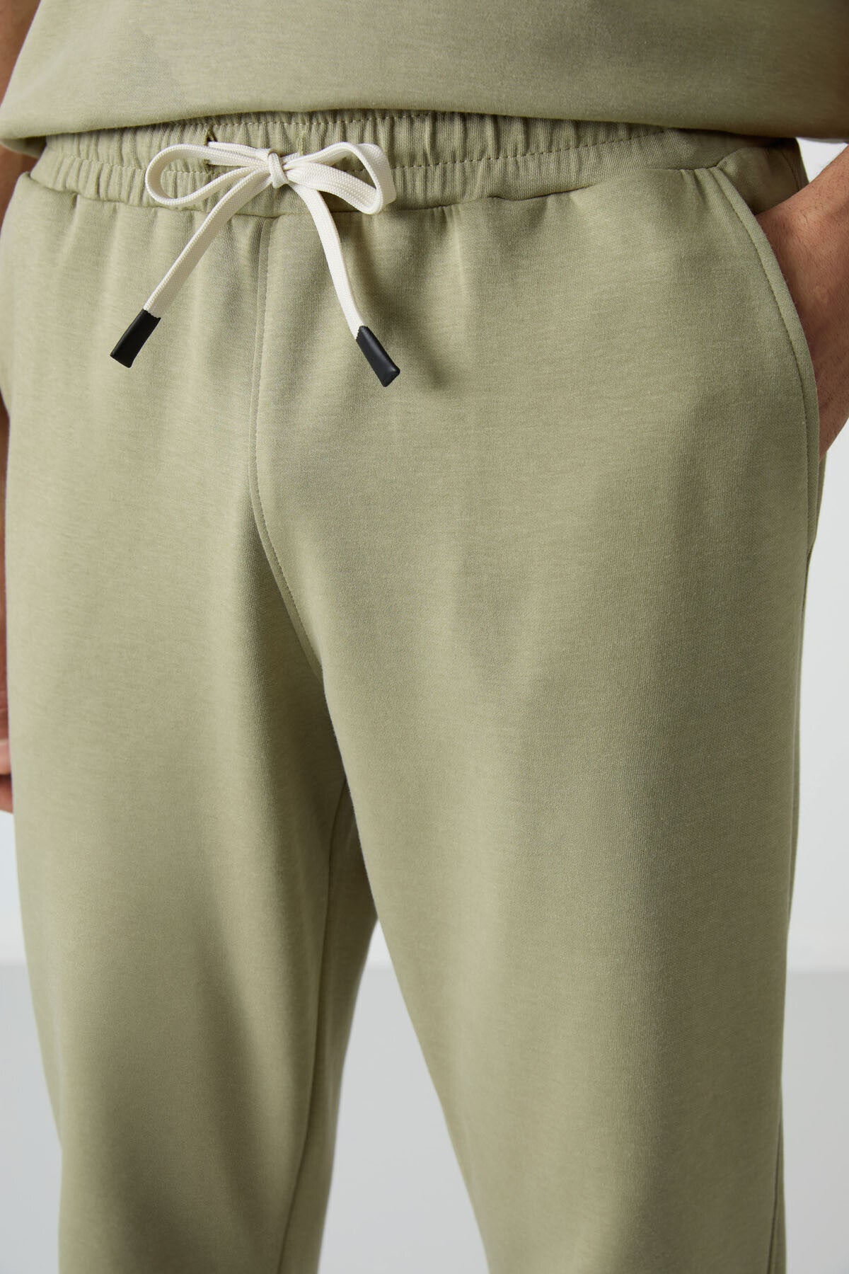 Açık Çağla Pamuklu Kalın Yumuşak Dokulu Oversize Fit Basic Erkek Eşofman Takım - 85251