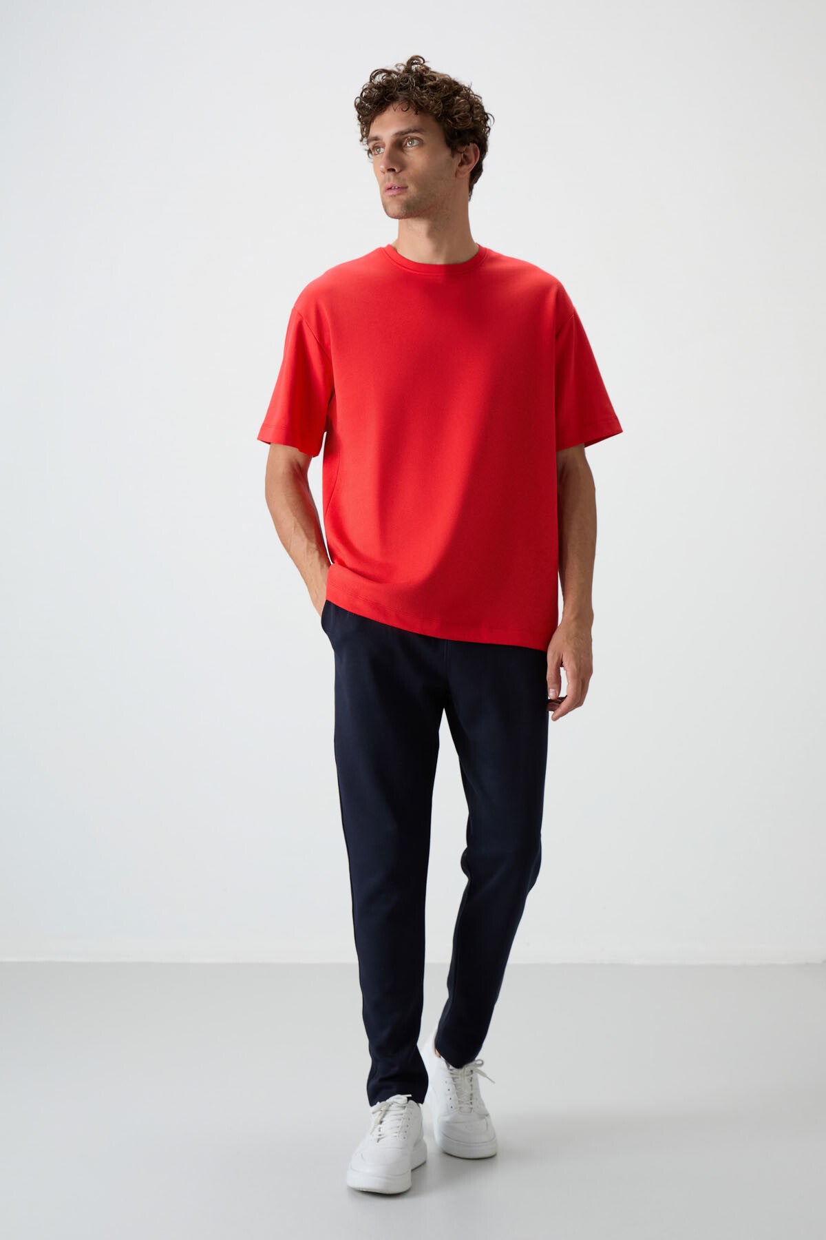 Fiesta - Lacivert Pamuklu Kalın Yumuşak Dokulu Oversize Fit Basic Erkek Eşofman Takım - 85251