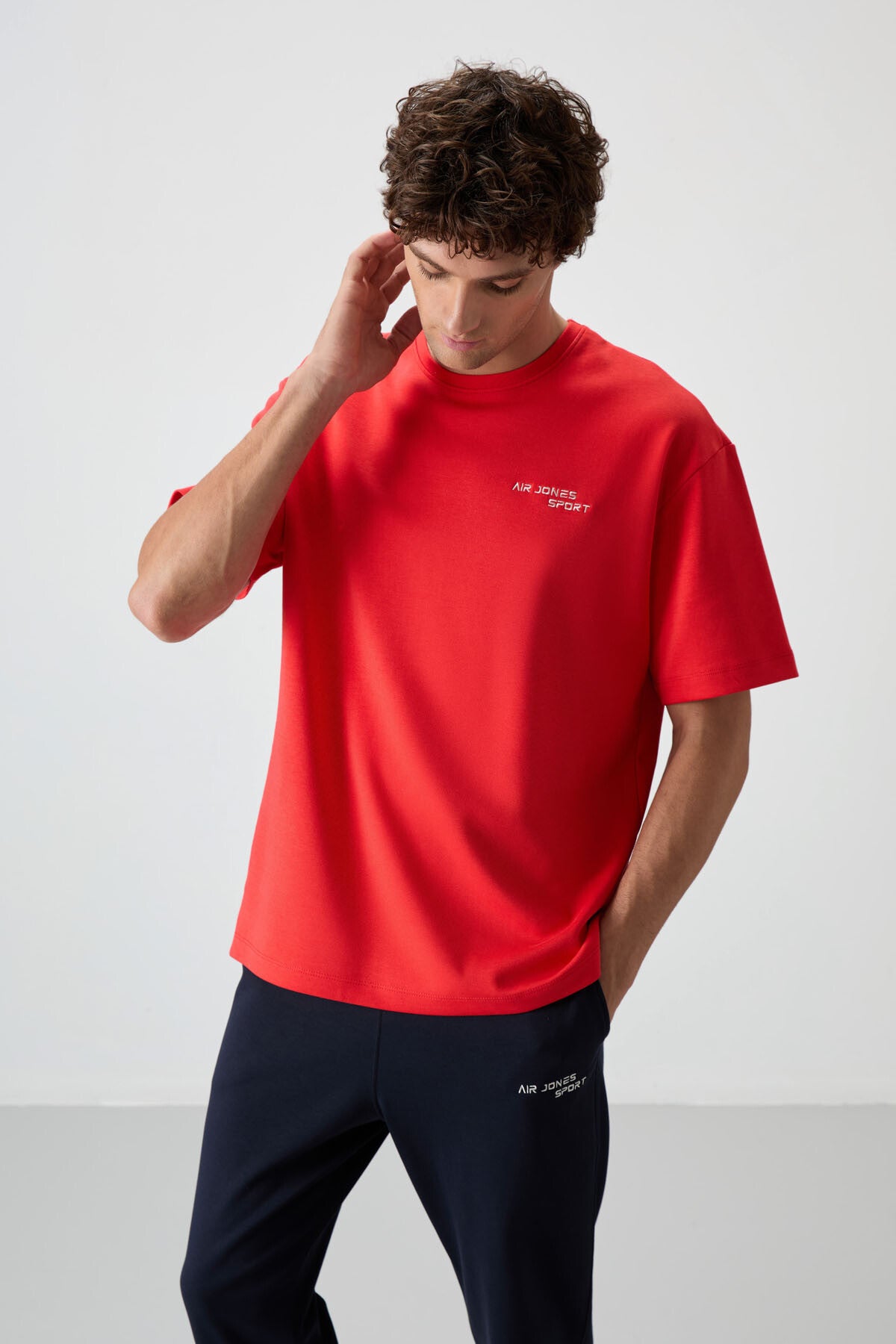 Fiesta - Lacivert Pamuklu Kalın Yumuşak Dokulu Oversize Fit Nakışlı Erkek Eşofman Takım - 85252