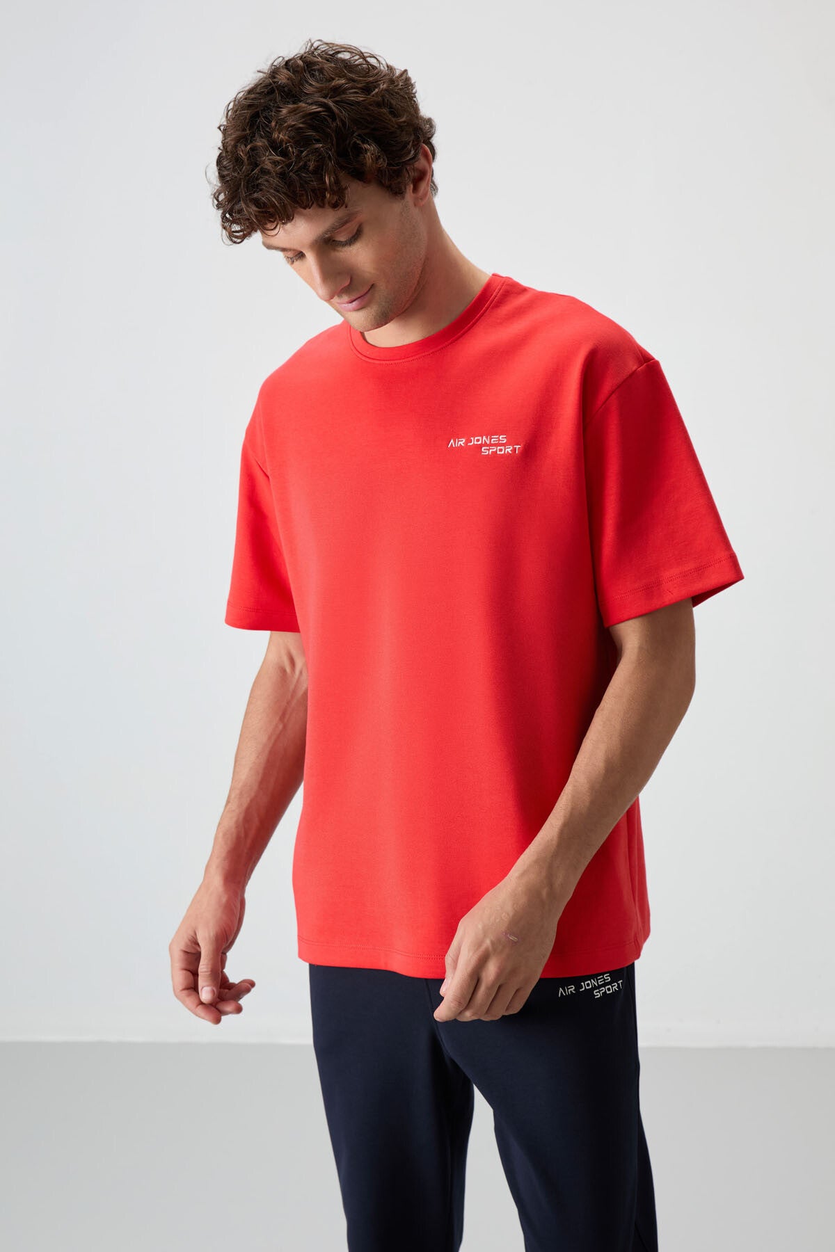 Fiesta - Lacivert Pamuklu Kalın Yumuşak Dokulu Oversize Fit Nakışlı Erkek Eşofman Takım - 85252