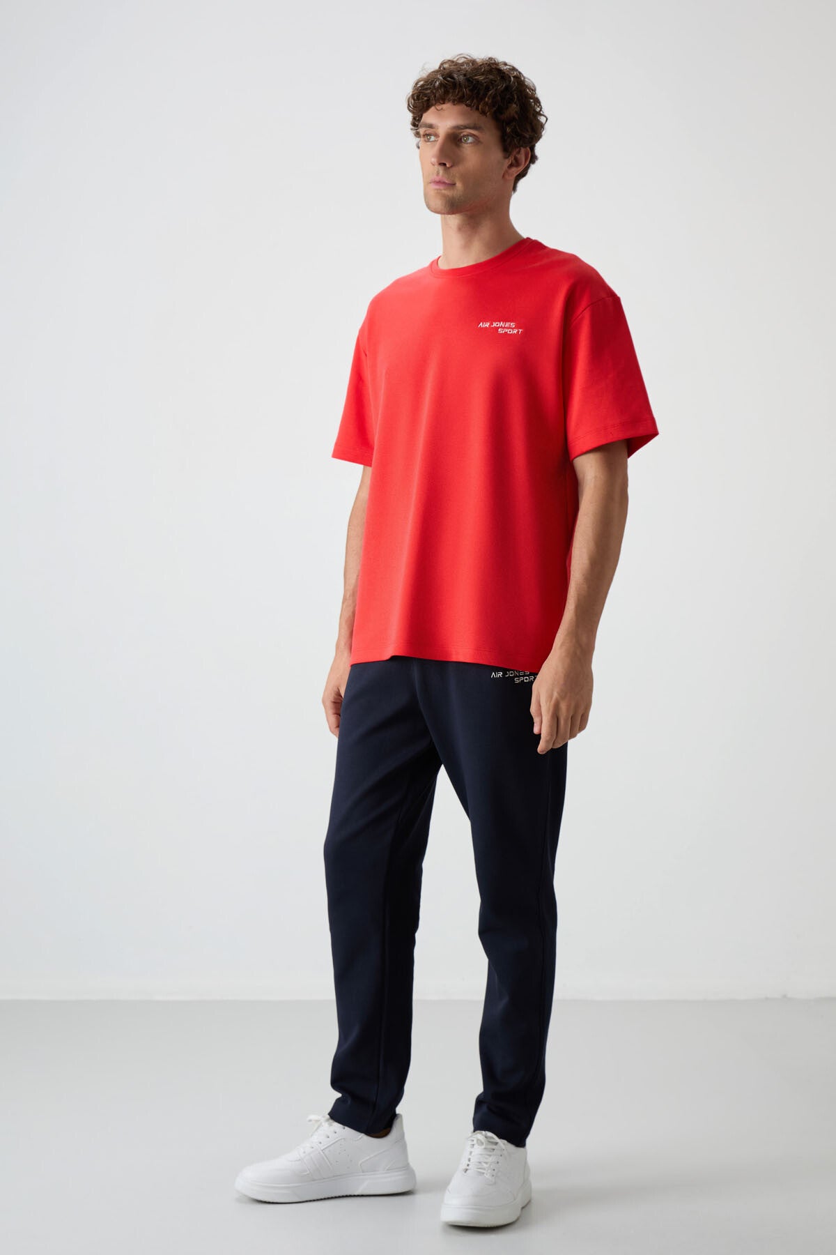Fiesta - Lacivert Pamuklu Kalın Yumuşak Dokulu Oversize Fit Nakışlı Erkek Eşofman Takım - 85252