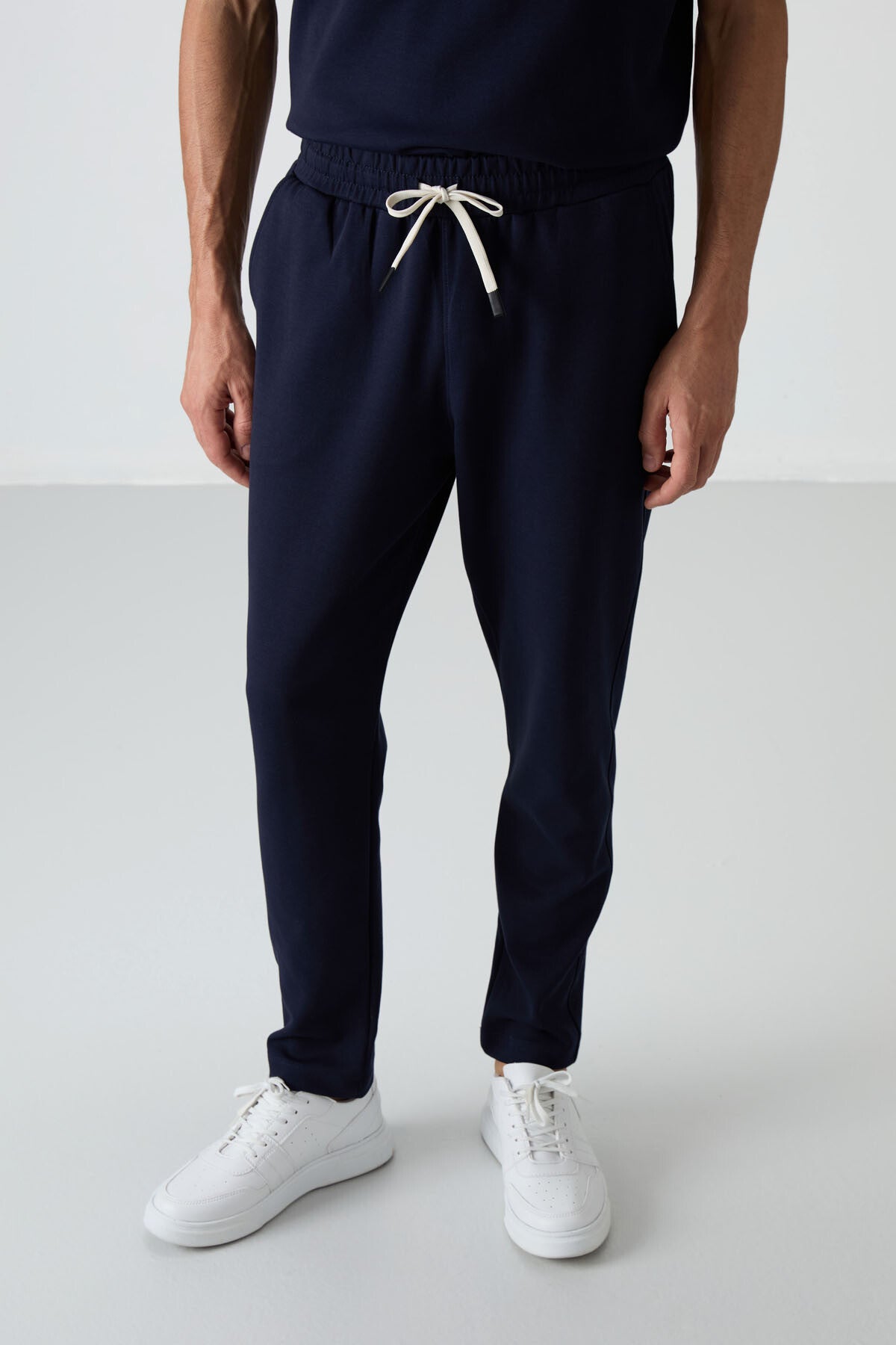 Lacivert Pamuklu Kalın Yumuşak Dokulu Oversize Fit Basic Erkek Eşofman Takım - 85251