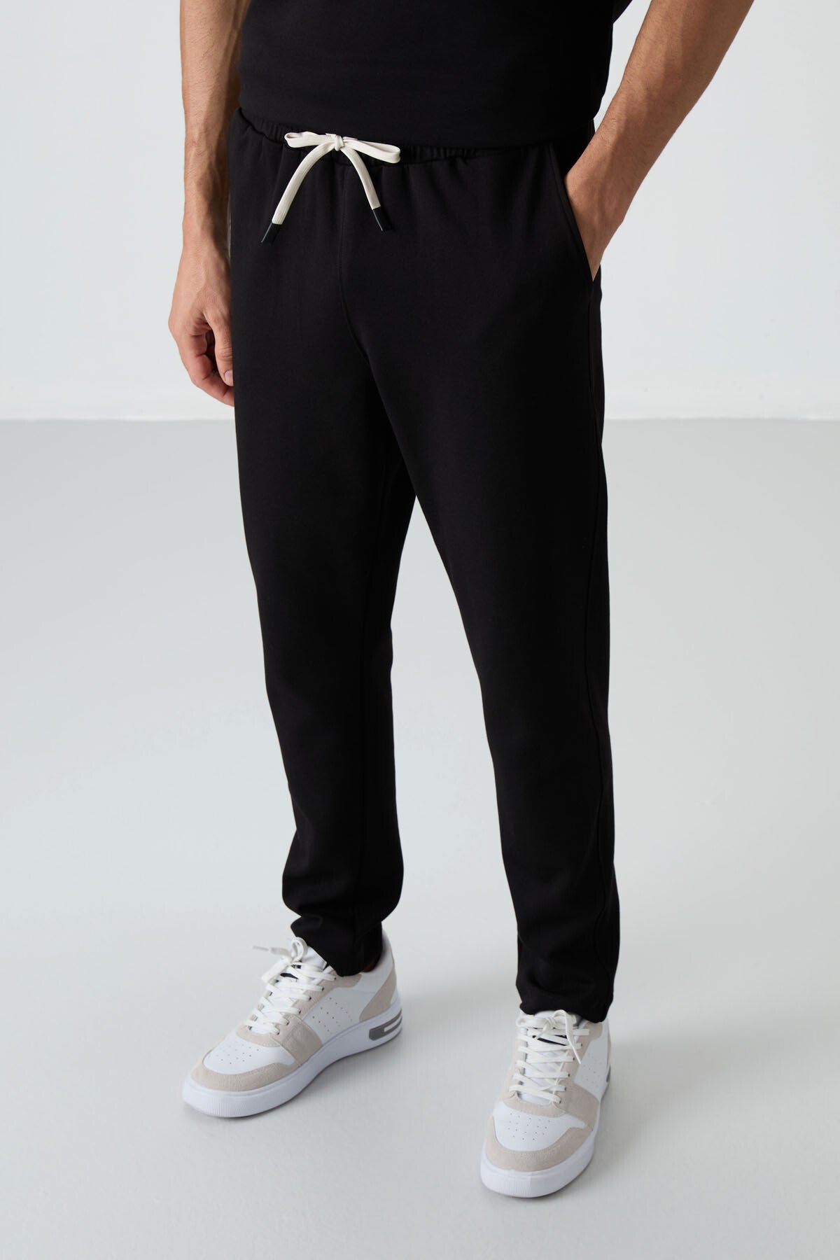 Siyah Pamuklu Kalın Yumuşak Dokulu Oversize Fit Basic Erkek Eşofman Takım - 85251