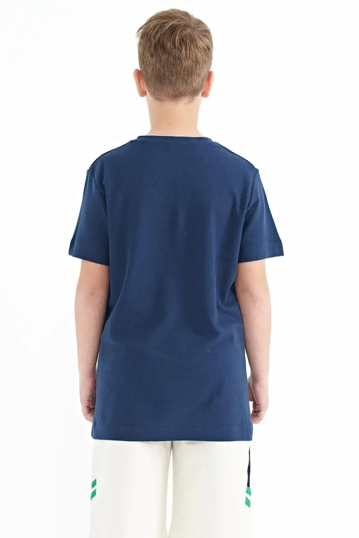 İndigo Baskı Detaylı O Yaka Standart Kalıp Erkek  Çocuk T-Shirt - 11117