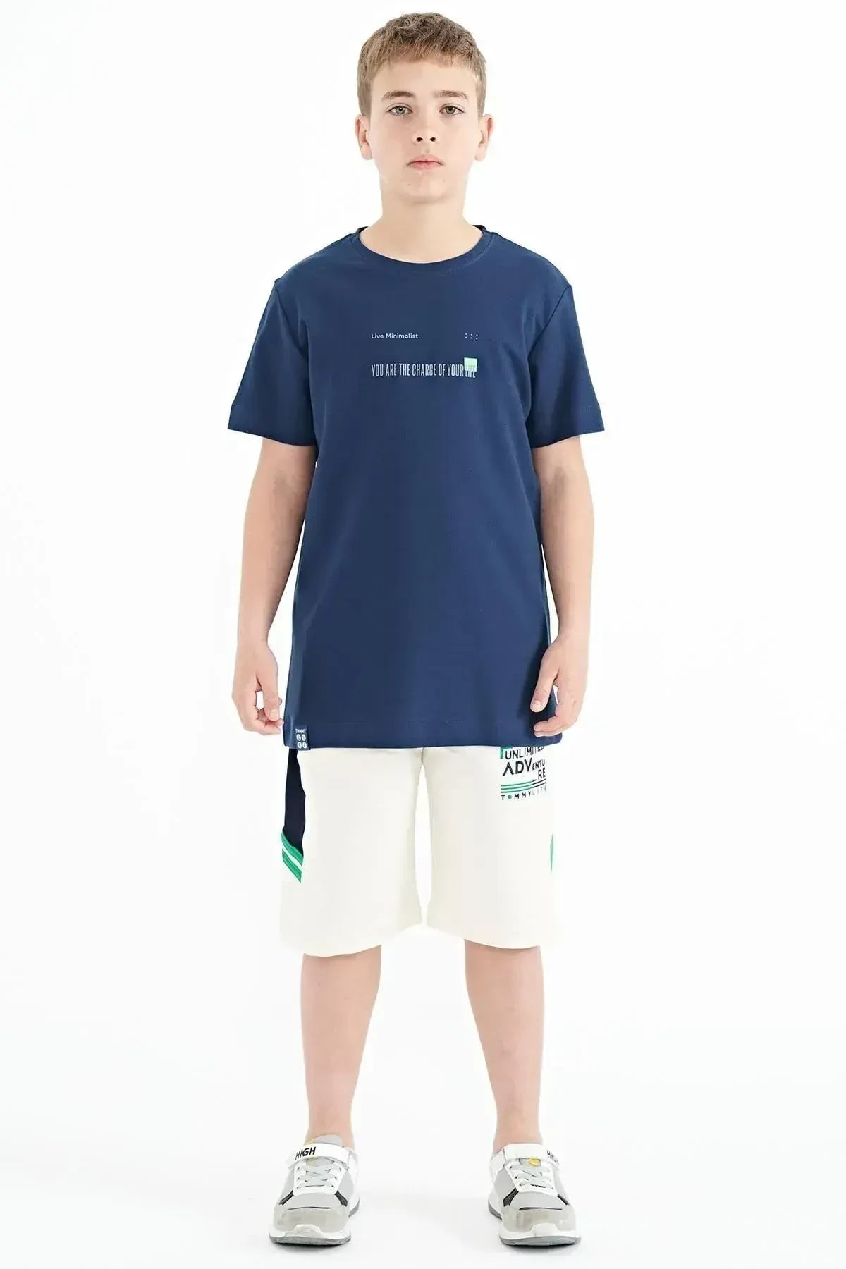 İndigo Baskı Detaylı O Yaka Standart Kalıp Erkek  Çocuk T-Shirt - 11117