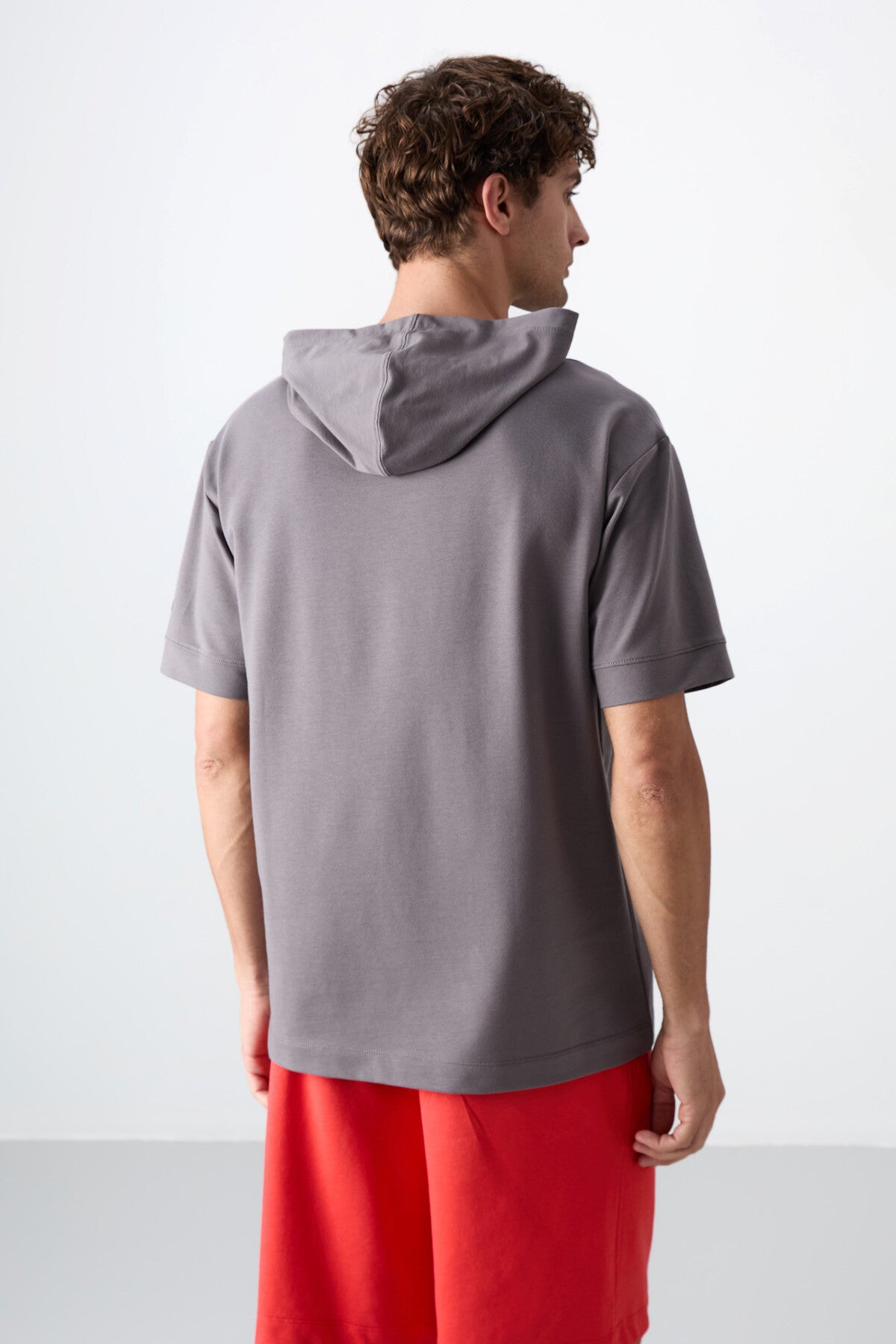 Koyu Gri Pamuklu Kalın Yumuşak Dokulu Oversize Fit Basic Erkek T-Shirt - 88352