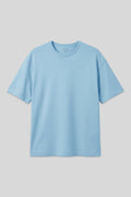 Açık Mavi %100 Pamuk Kalın Yumuşak Dokulu Oversize Fit Basic Erkek T-Shirt - 88353