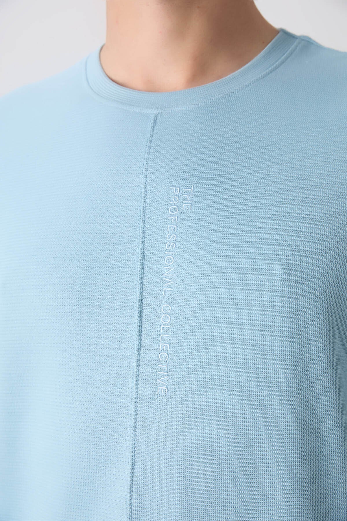 Açık Mavi Pamuklu Kalın Yüzeyi Dokulu Oversize Fit Basic Erkek T-Shirt - 88337