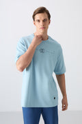 Açık Mavi Pamuklu Kalın Yumuşak Dokulu Oversize Fit Baskılı Erkek T-Shirt - 88323