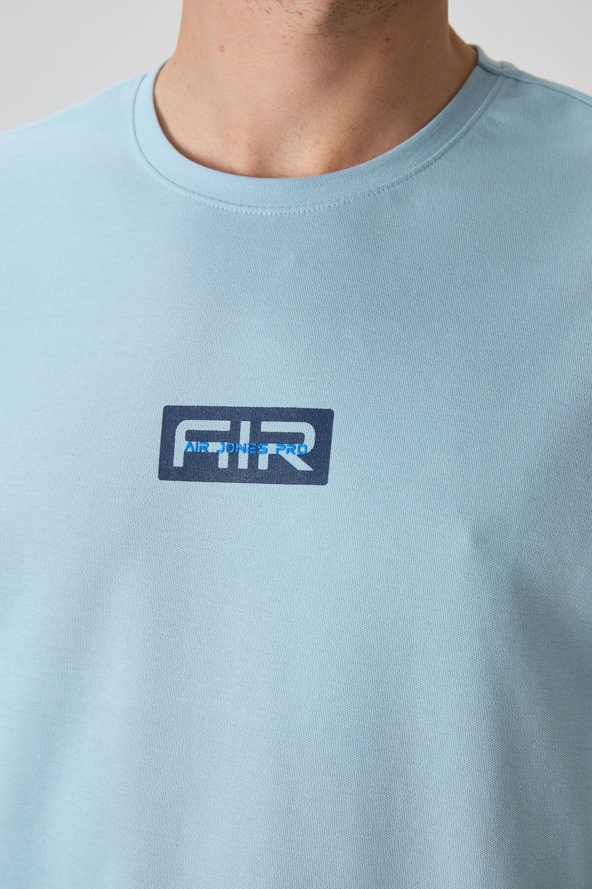 Açık Mavi Pamuklu Kalın Yüzeyi Dokulu Oversize Fit  Baskılı Erkek T-Shirt - 88367