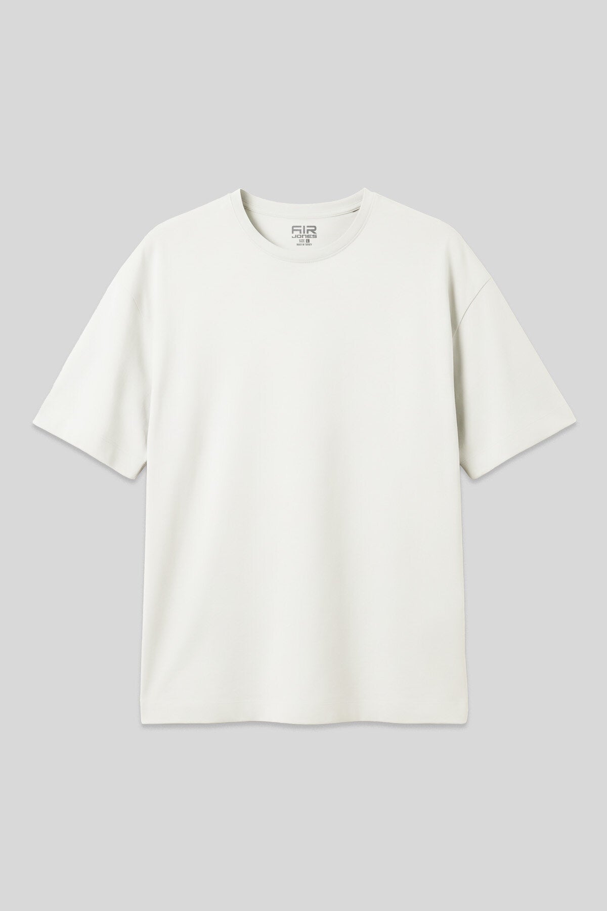 Ekru Pamuklu Kalın Yumuşak Dokulu Oversize Fit Basic Erkek T-Shirt - 88377
