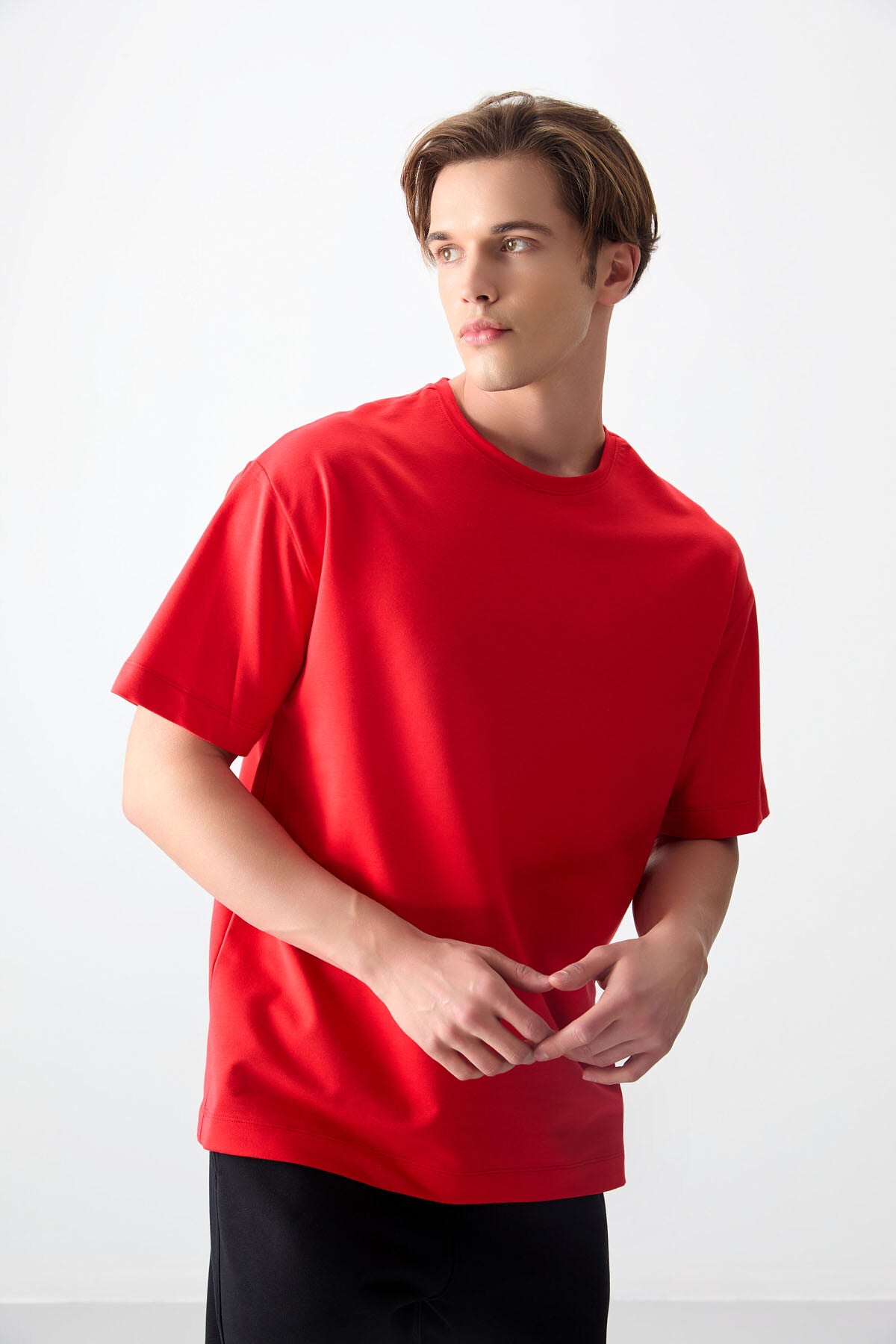 Fiesta Pamuklu Kalın Yumuşak Dokulu Oversize Fit Basic Erkek T-Shirt - 88377
