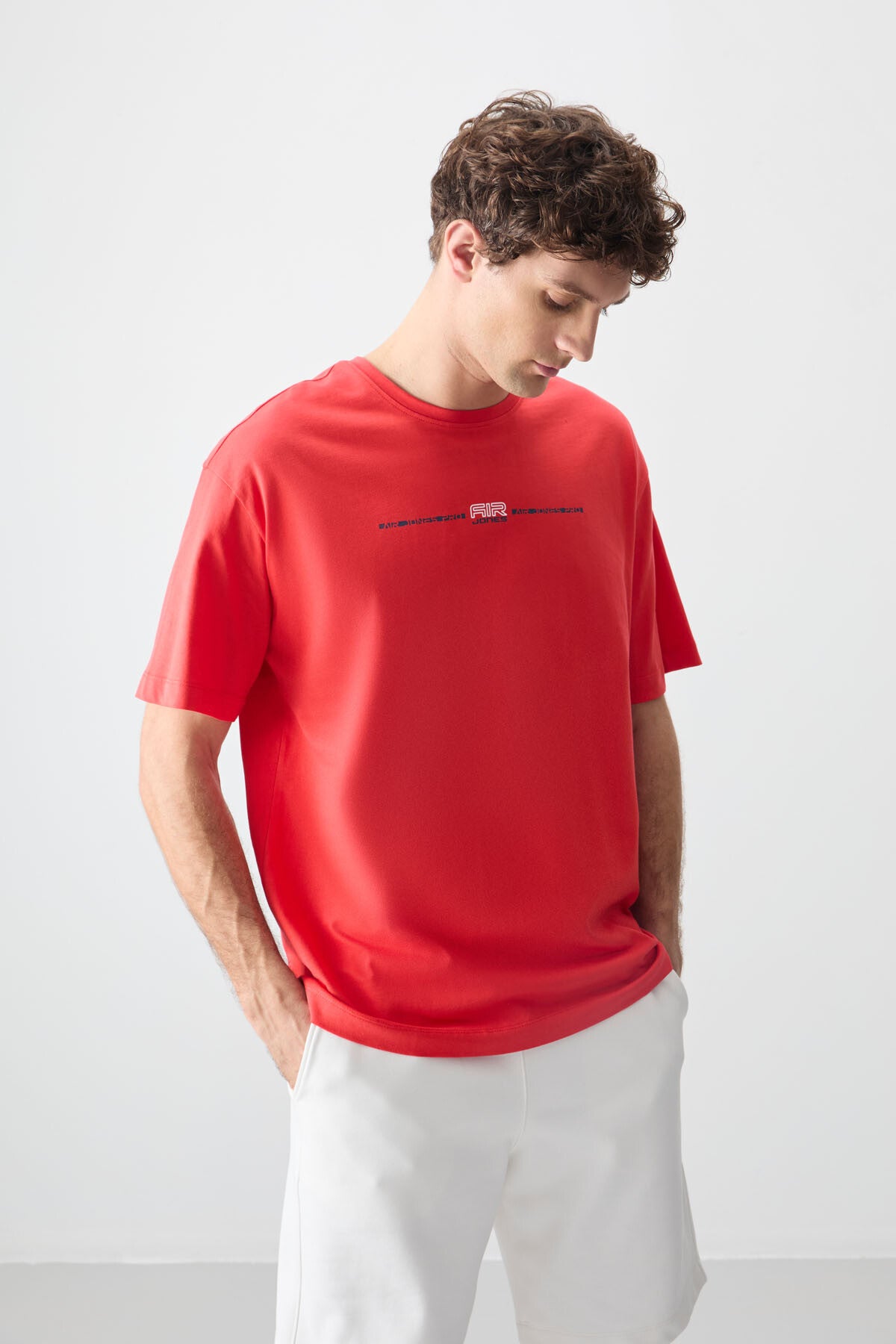 Fiesta %100 Pamuk Kalın Yumuşak Dokulu Oversize Fit Baskılı Erkek T-Shirt - 88357