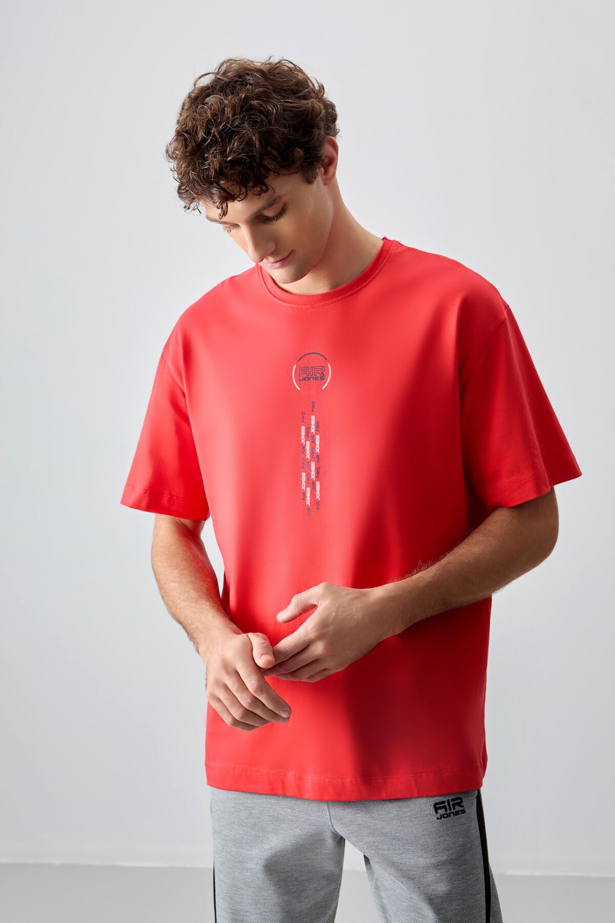 Fiesta %100 Pamuk Kalın Yumuşak Dokulu Oversize Fit Baskılı Erkek T-Shirt - 88355