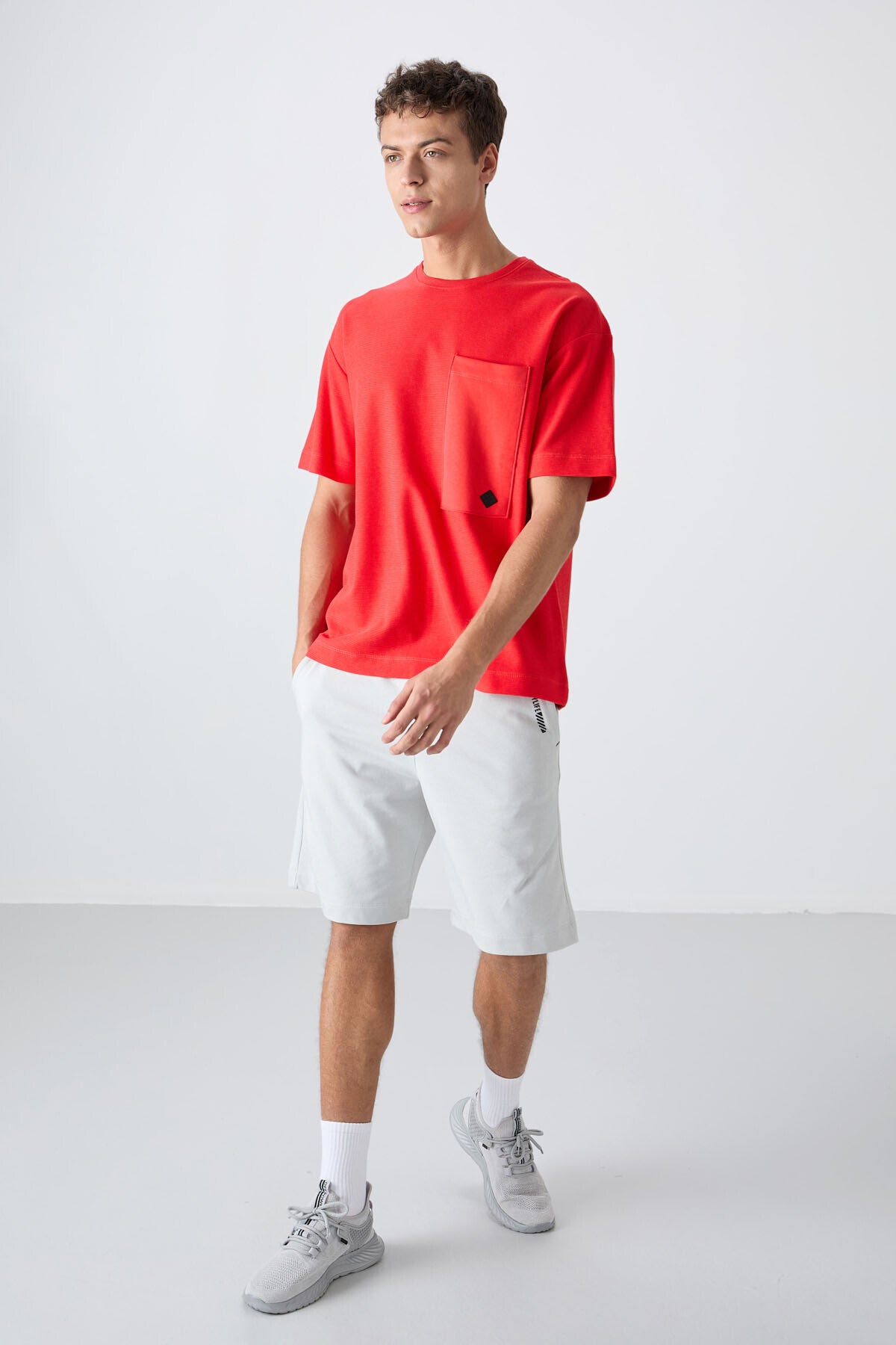 Fiesta Pamuklu Kalın Yüzeyi Dokulu Oversize Fit Basic Erkek T-Shirt - 88341