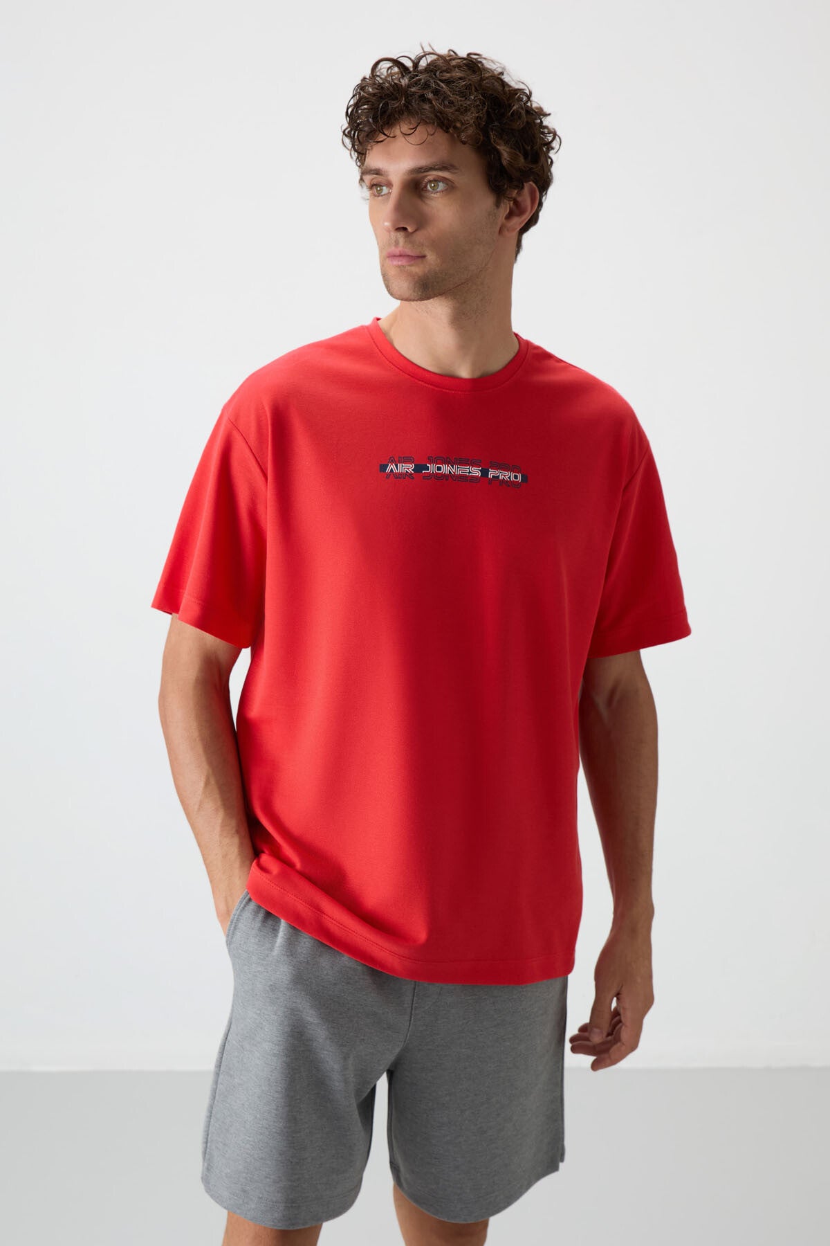 Fiesta Pamuklu Kalın Yüzeyi Dokulu Oversize Fit  Baskılı Erkek T-Shirt - 88365