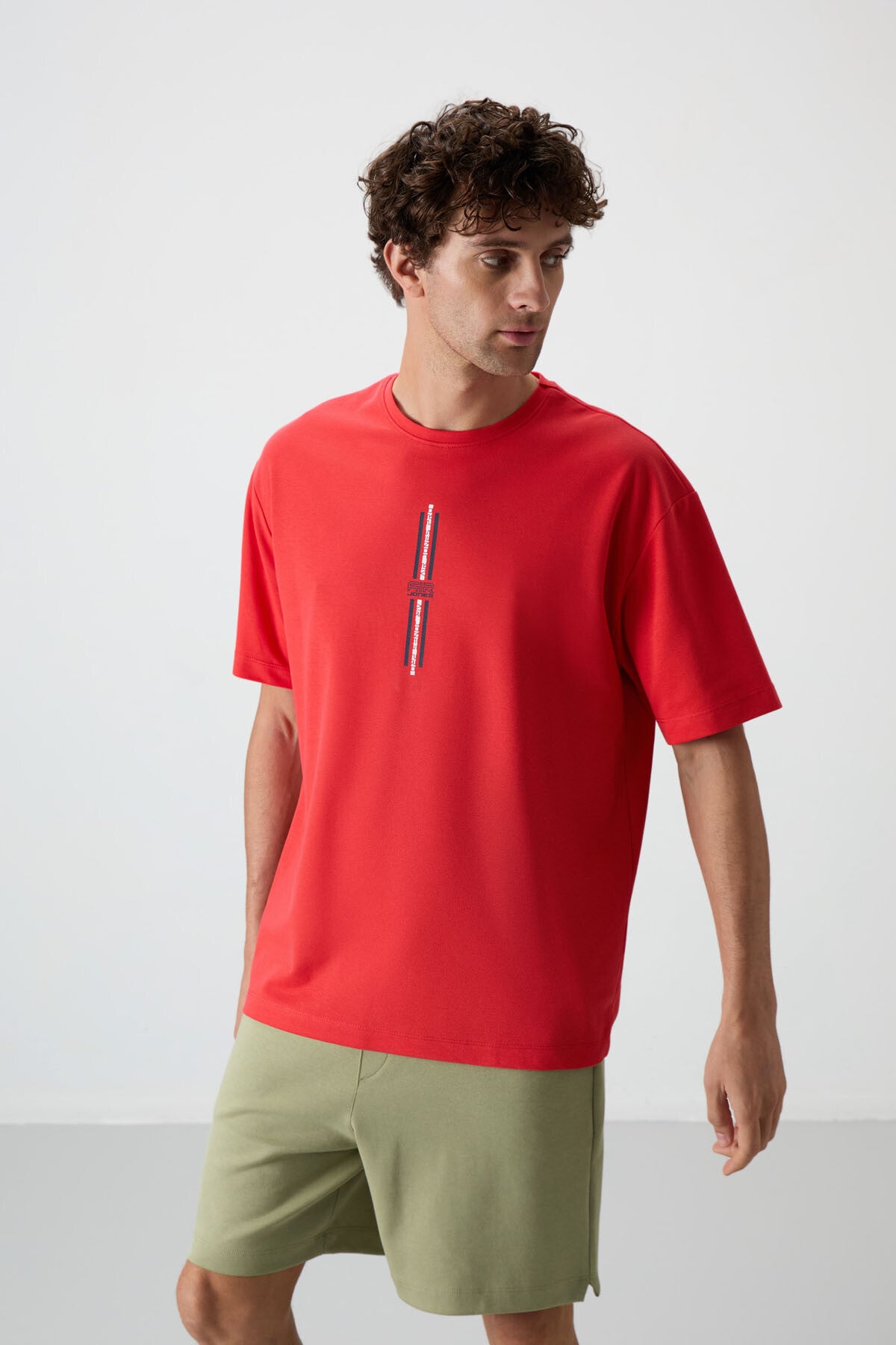 Fiesta Pamuklu Kalın Yüzeyi Dokulu Oversize Fit  Baskılı Erkek T-Shirt - 88366