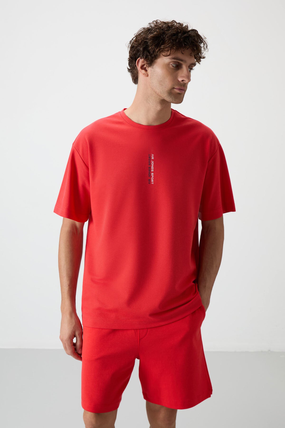 Fiesta Pamuklu Kalın Yüzeyi Dokulu Oversize Fit  Baskılı Erkek T-Shirt - 88368