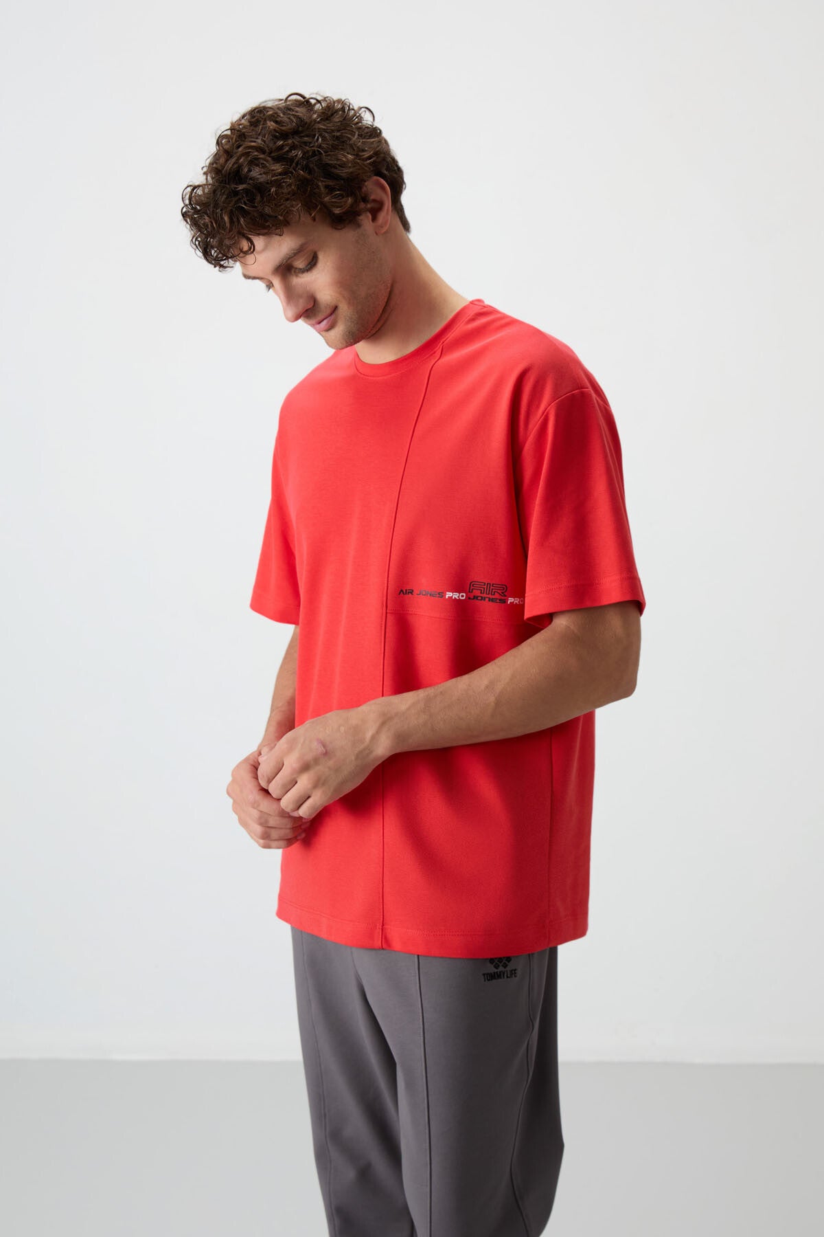 Fiesta Pamuklu Kalın Yüzeyi Dokulu Oversize Fit  Baskılı Erkek T-Shirt - 88370