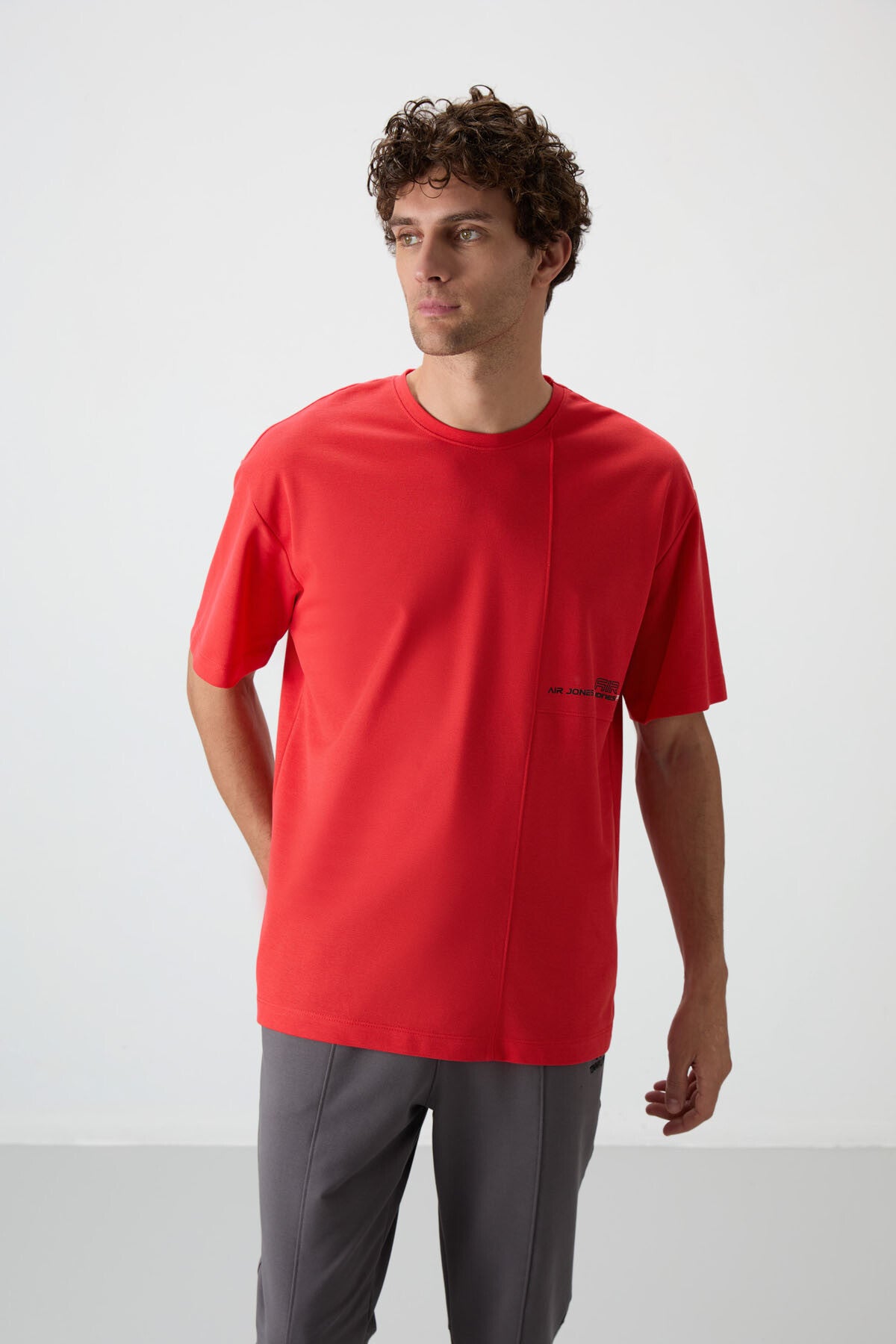 Fiesta Pamuklu Kalın Yüzeyi Dokulu Oversize Fit  Baskılı Erkek T-Shirt - 88370