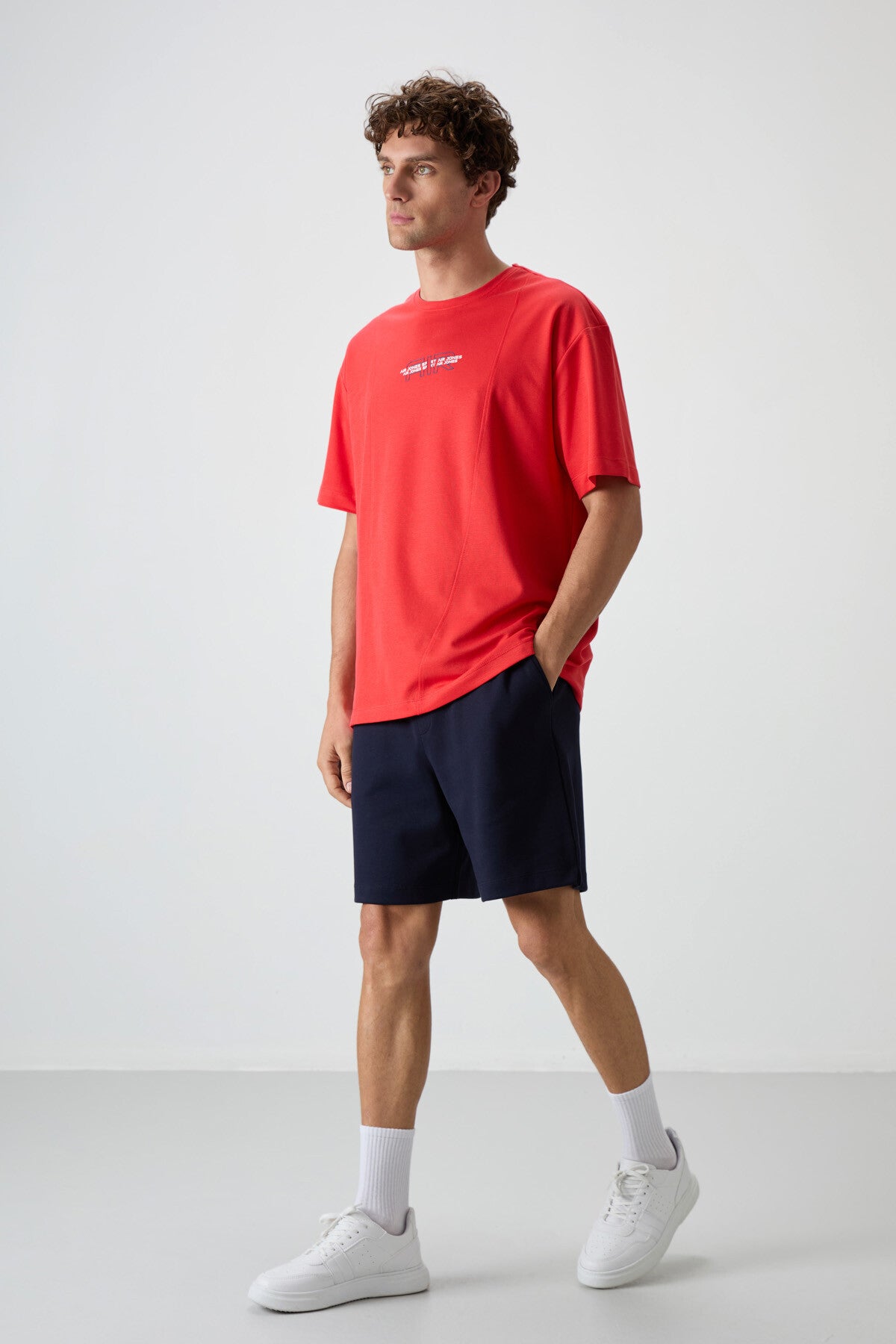 Fiesta Pamuklu Kalın Yüzeyi Dokulu Oversize Fit  Baskılı Erkek T-Shirt - 88372