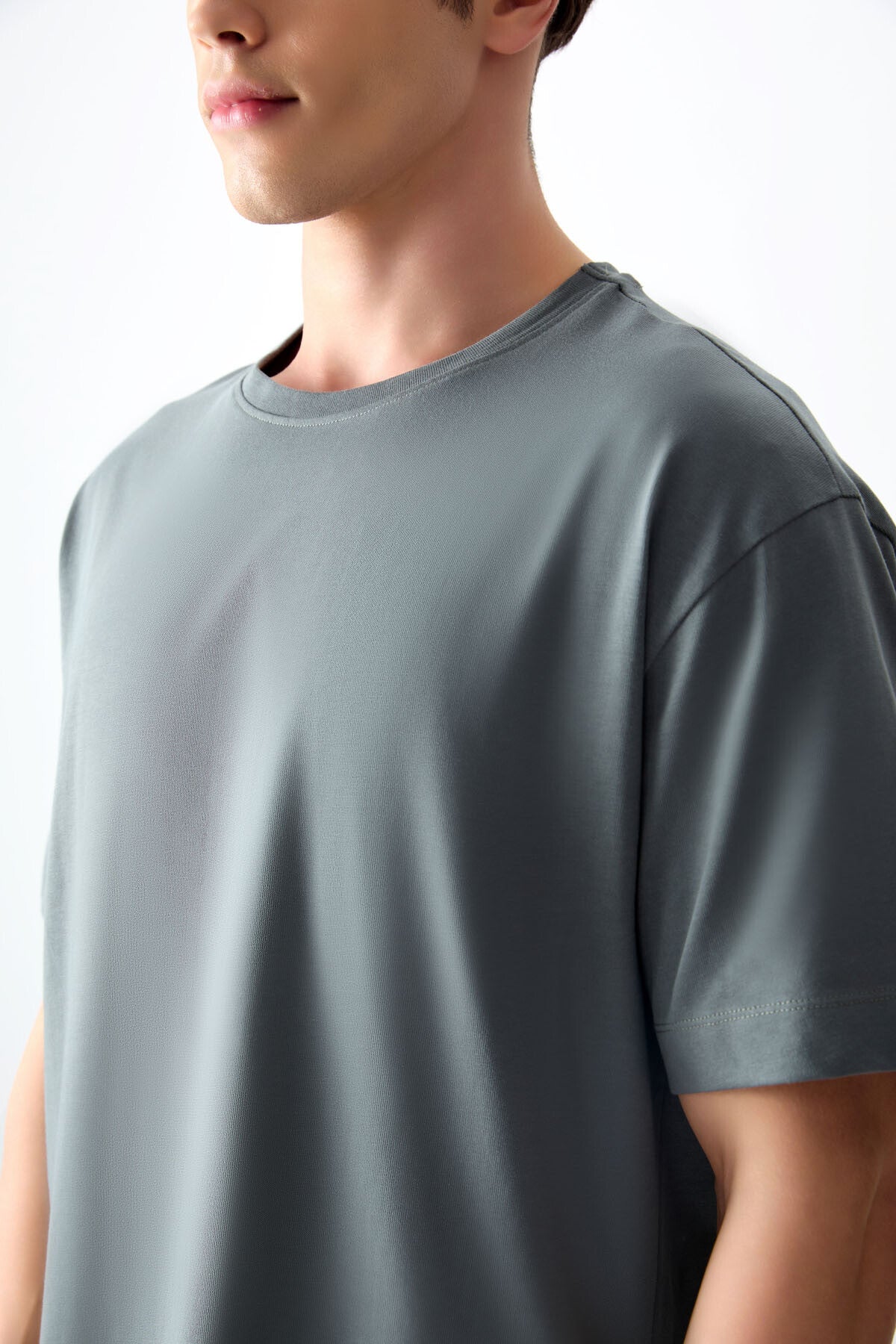 Haki %100 Pamuk Kalın Yumuşak Dokulu Oversize Fit Basic Erkek T-Shirt - 88353