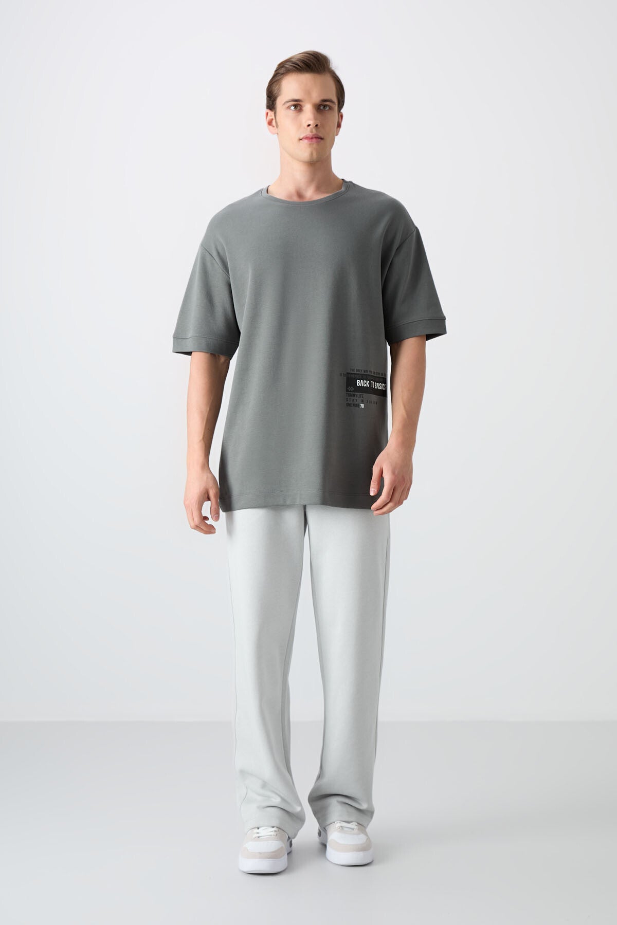 Haki Pamuklu Kalın Yumuşak Dokulu Oversize Fit Baskılı Erkek T-Shirt - 88322