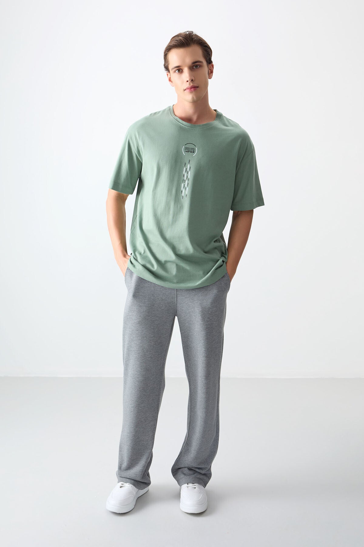 Açık Yeşil %100 Pamuk Kalın Yumuşak Dokulu Oversize Fit Baskılı Erkek T-Shirt - 88355