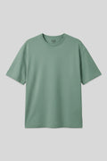 Açık Yeşil Pamuklu Kalın Yumuşak Dokulu Oversize Fit Basic Erkek T-Shirt - 88377