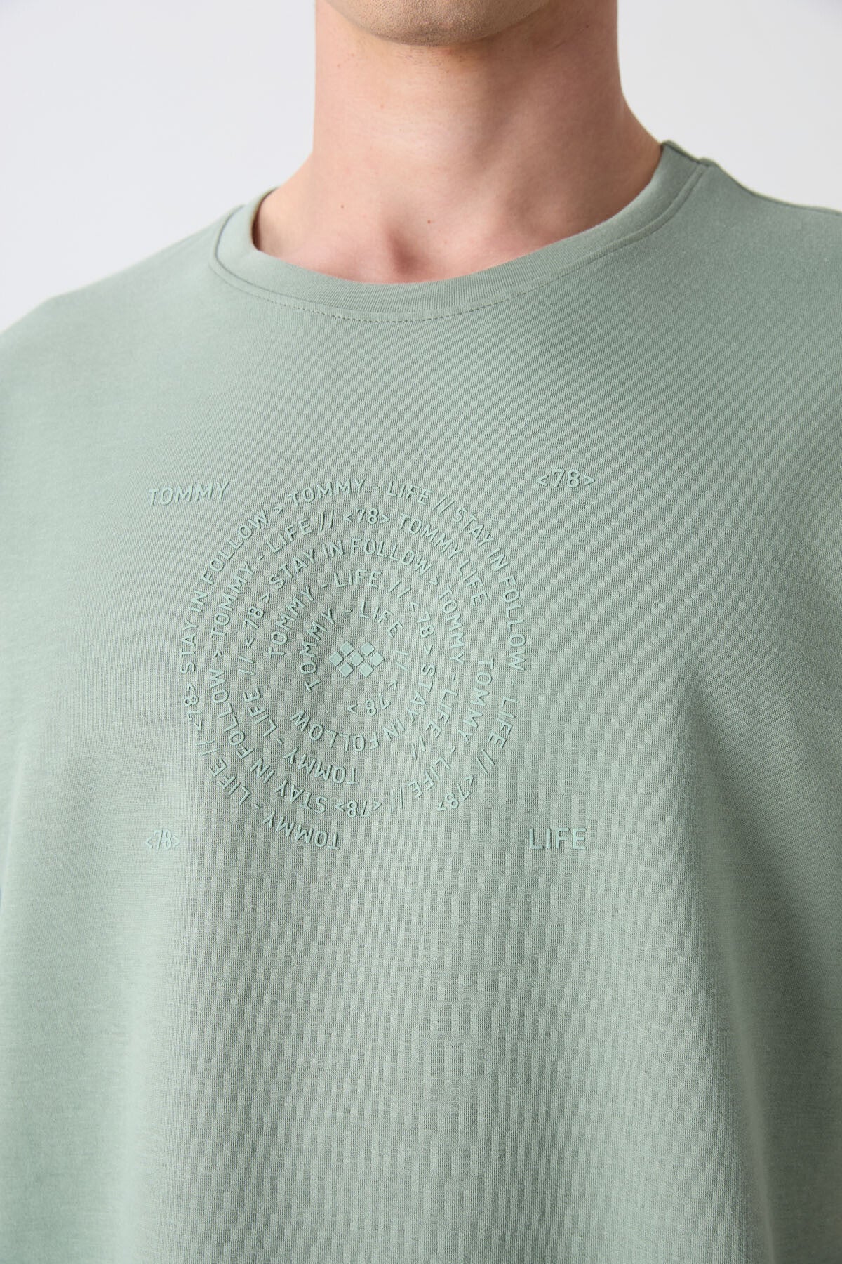 Açık Yeşil Pamuklu Kalın Yumuşak Dokulu Oversize Fit Baskılı Erkek T-Shirt - 88324