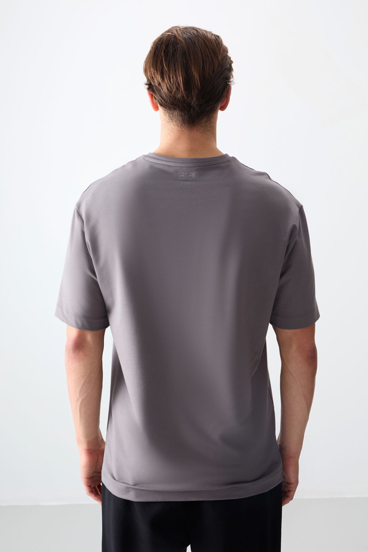 Koyu Gri Pamuklu Kalın Yumuşak Dokulu Oversize Fit Basic Erkek T-Shirt - 88378