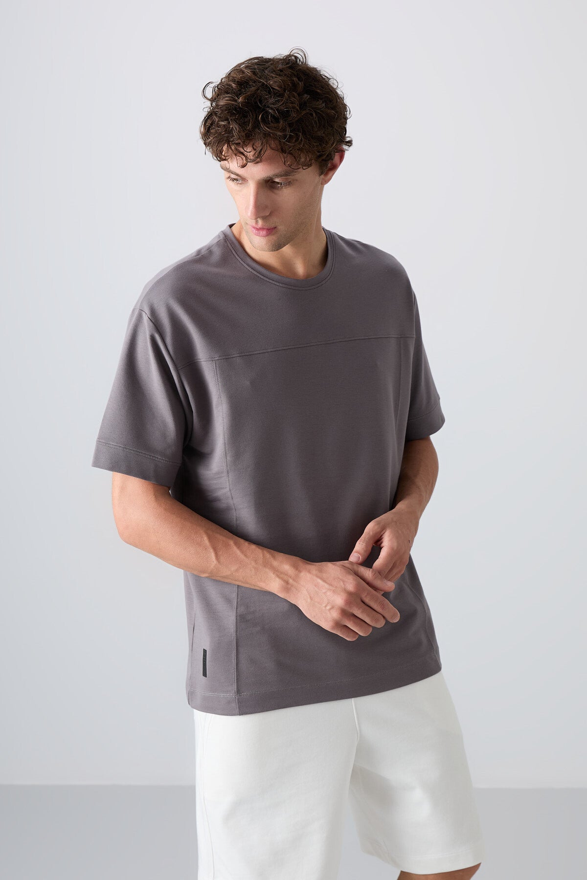 Koyu Gri Pamuklu Kalın Yumuşak Dokulu Oversize Fit Basic Erkek T-Shirt - 88349
