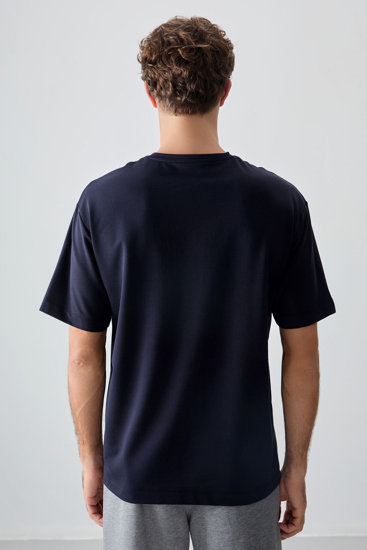 Lacivert Pamuklu Kalın Yumuşak Dokulu Oversize Fit Baskılı Erkek T-Shirt - 88374