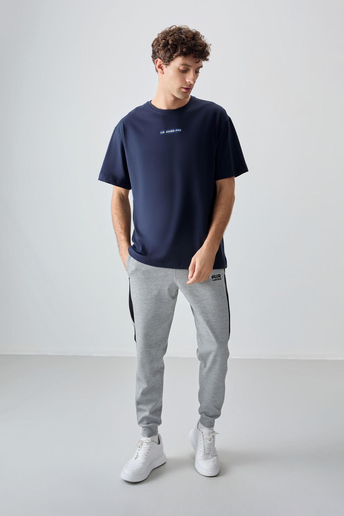 Lacivert %100 Pamuk Kalın Yumuşak Dokulu Oversize Fit Baskılı Erkek T-Shirt - 88354